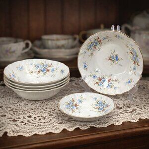 Vintage Ridgway Ironstone Camille Pattern Set of 5 Bowls and 1 Butter Dish